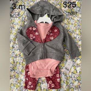 Carters 3 piece baby girl outfit. NWT. Pink, grey, maroon. Fall/Winter baby
